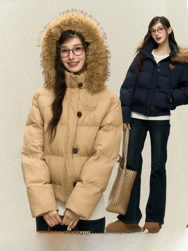 

i Color down Jaet Women's Winter Small Size Korean Sle Unique Beautiful Thi Outerwear Warm Embroidered Zipper ket