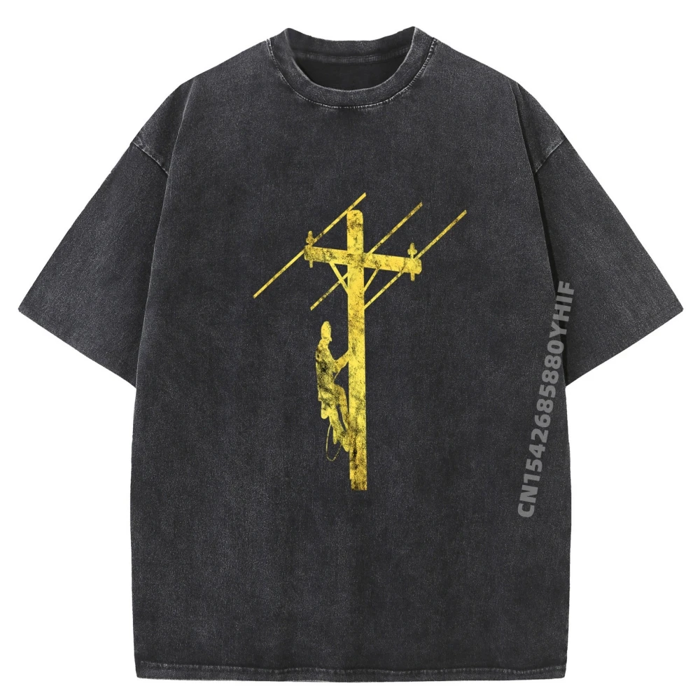 

Lineman Электрик Powerline Technician Lineworker Классическая футболка с рисунком Мужские топы и футболки Ретро стираные футболки