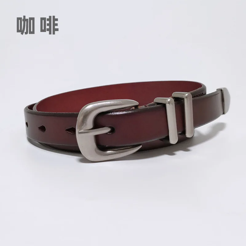 상층 소 가죽 정품 가죽 여성 벨트 다목적 실버 버클 레트로 벨트 청바지 캐주얼 벨트 여성 스타일 슬림