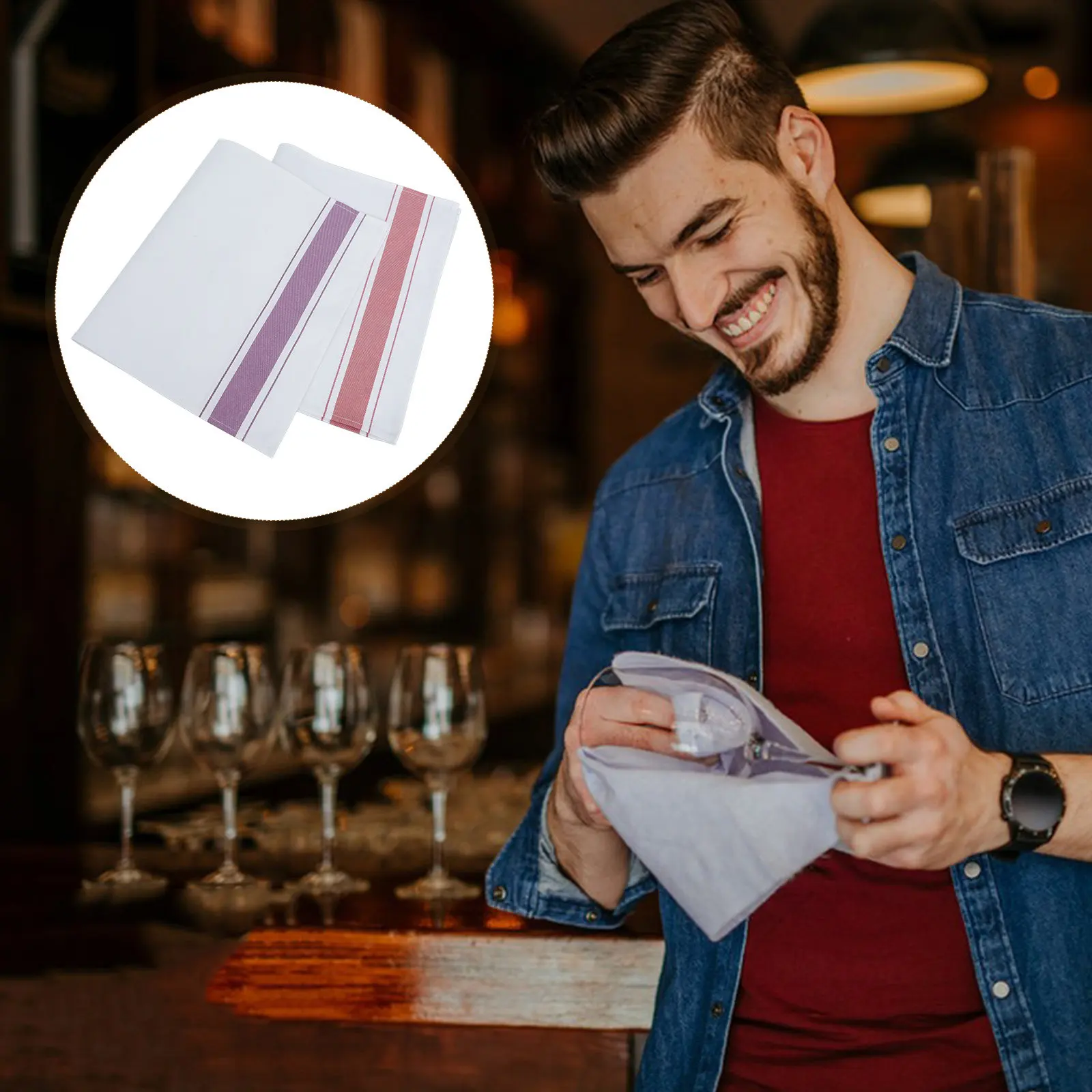 

10 шт. многоразовых салфеток из чистого хлопка для полировки, для отелей и ресторанов, для стеклянной посуды, бокалов, винных фужеров, смешанные цвета