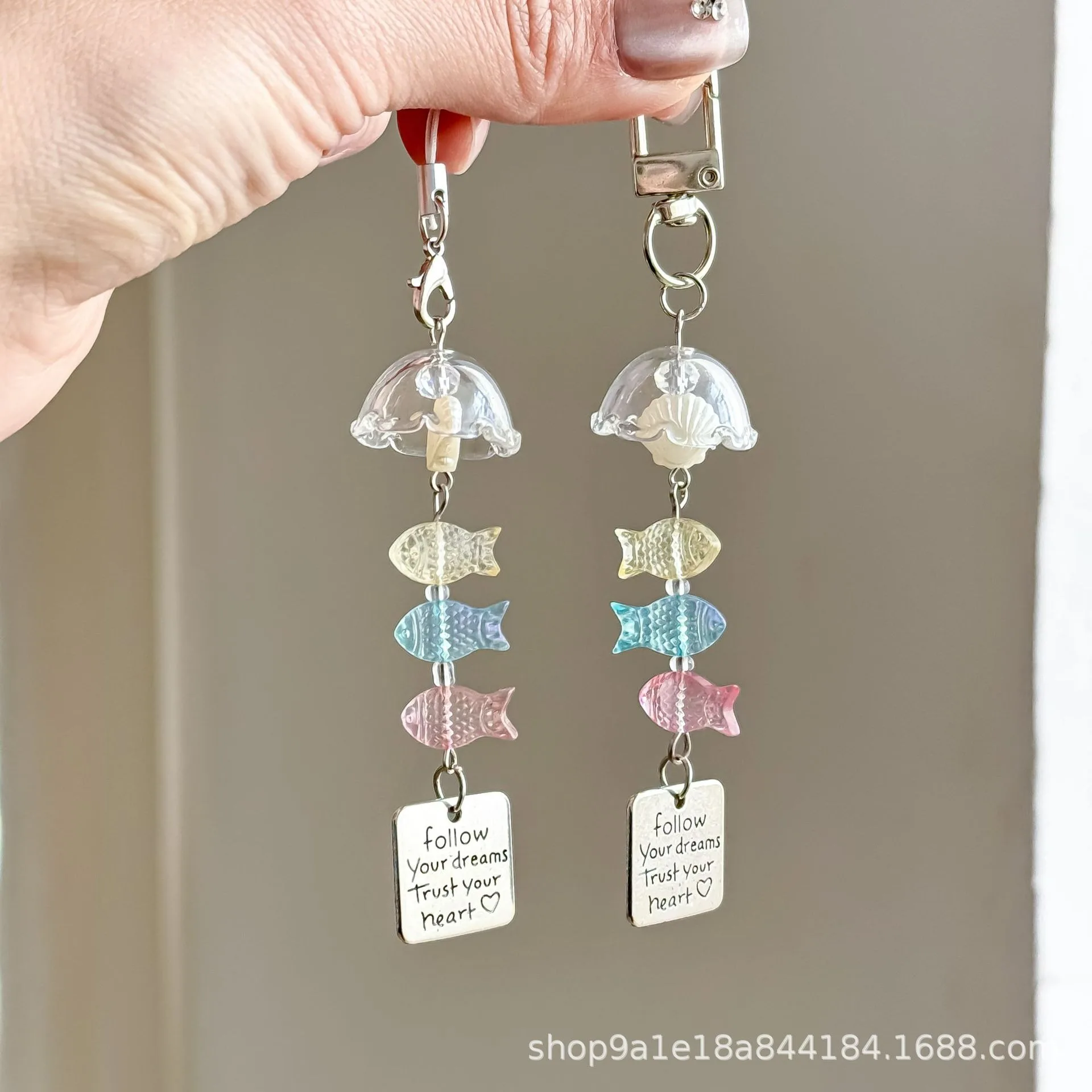 ins wind small fish wind chimes small fresh and versatile mobile phone pendant ccd camera card book decoration DIY beaded bag pe