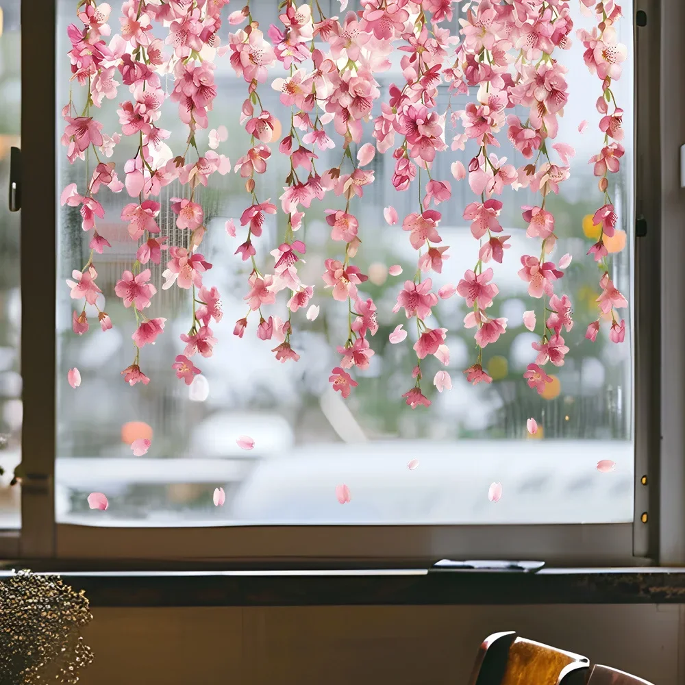 1PCS Painted Colorful Fall Flower Tree Branches Glass Windows Home Landscaping Decoration Electrostatic Uv Window Stickers