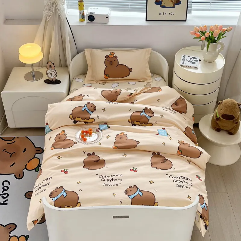 

100 cotton New Student Season Kindergarten Capybara Duvets Cover Baby Bedroom Decoration Children Gift Single Size 120x160cm