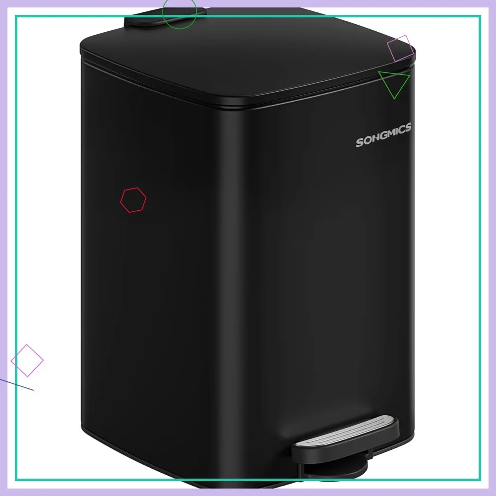 

Мусорное ведро для кухни из нержавеющей стали объемом 5,2 галлона с крышкой с плавным закрыванием, внутренним ведром и функцией фиксации открытия, цвет черный.