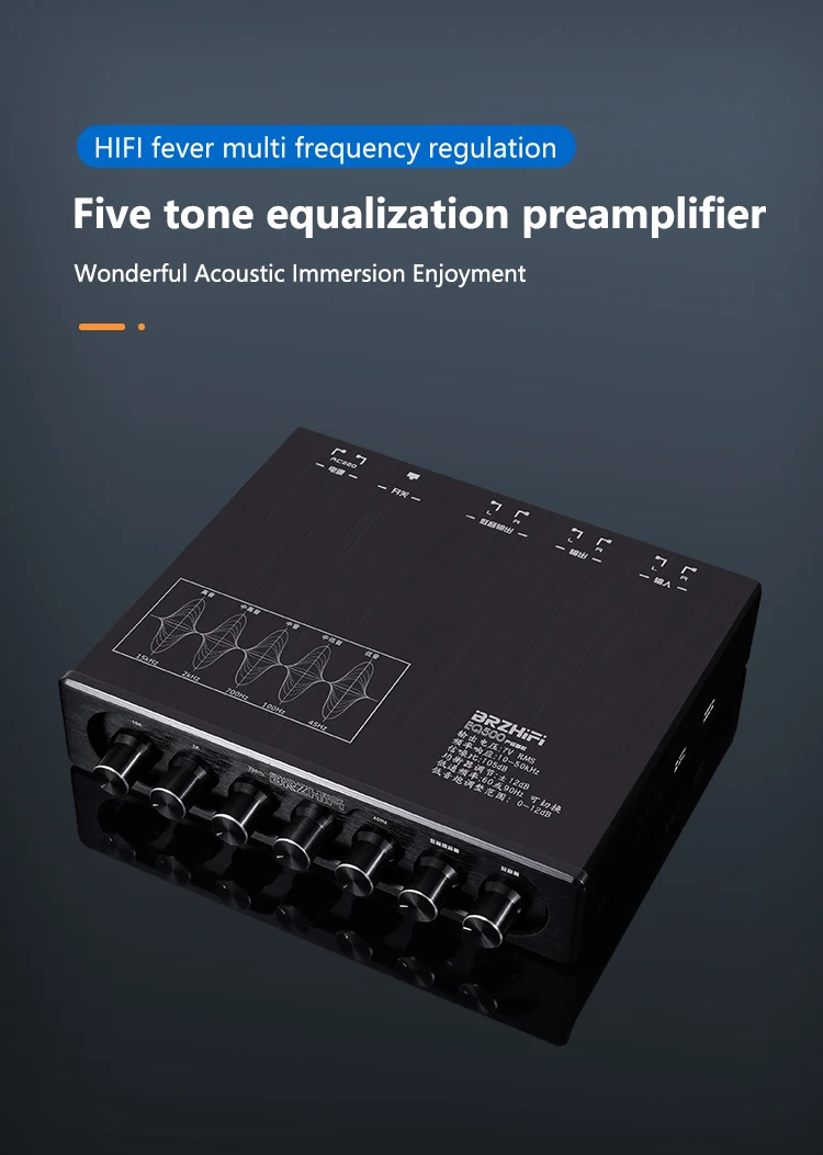 BRZHIFI EQ500 voorversterker 5-segment EQ toon audioverwerking effector kleine mixer