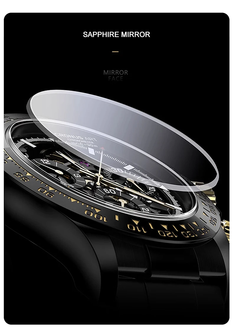 CRONUSART ساعة كرونوغراف للرجال 40 مللي متر خمر ساعة اليد الميكانيكية التلقائية مضيئة الياقوت مرآة السيراميك الحافة