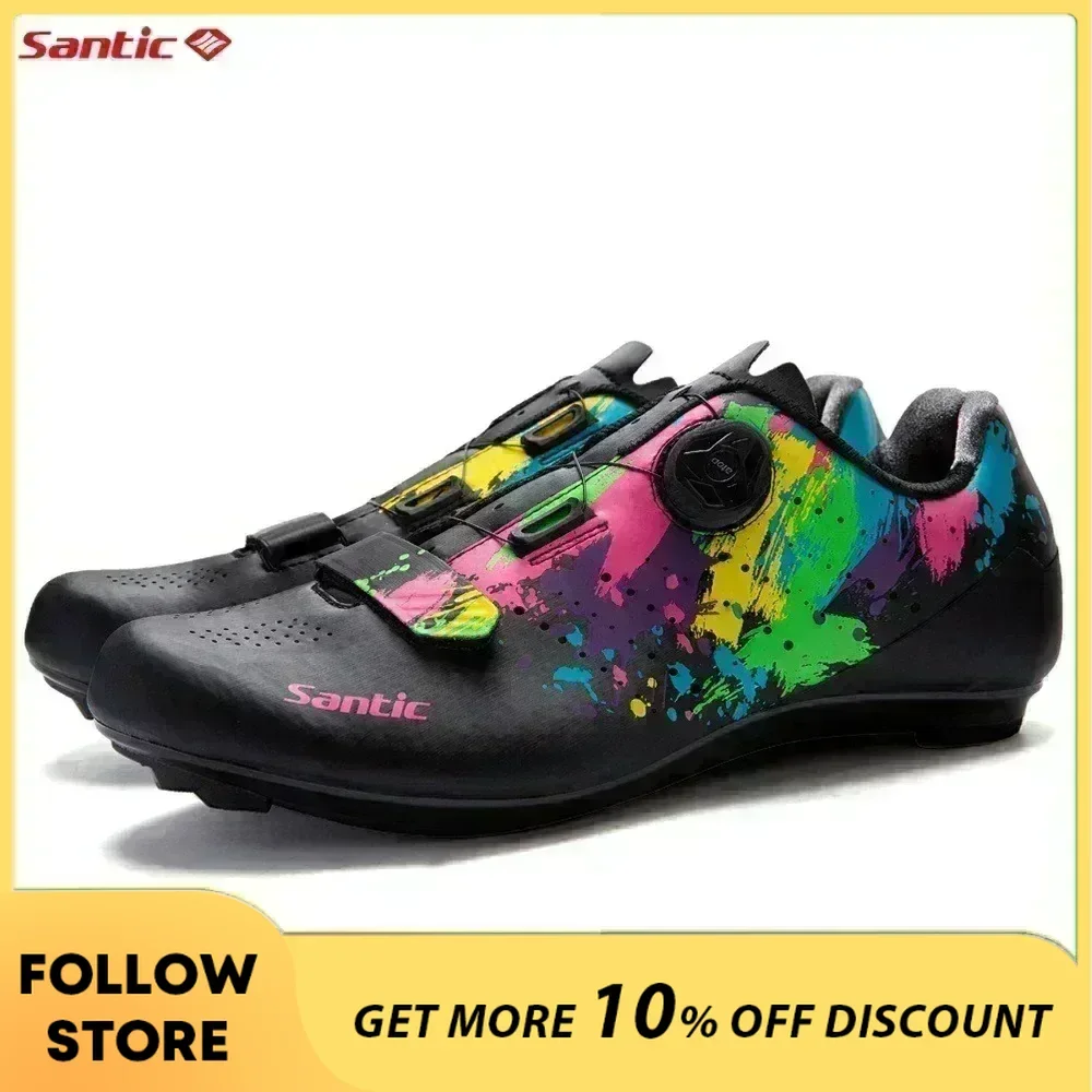 

Santic Cycling Shoes Men Colorful Outdoor Road Bike Riding Shoes Wear-resistant Nylon Sole Adjustable Auto-lock Bicycle Sneakers