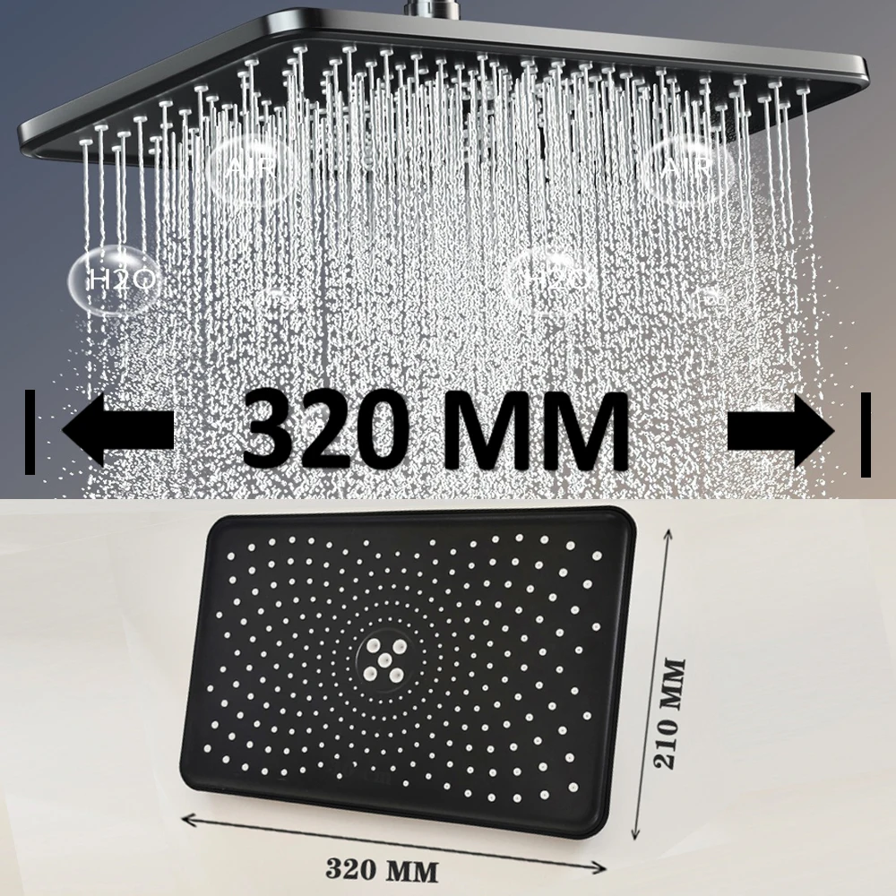 High Pressure Large Flow Ceiling Mounted Shower Head Black 4 Modes Big Panel Rainfall Supercharge Shower Bathroom Accessories