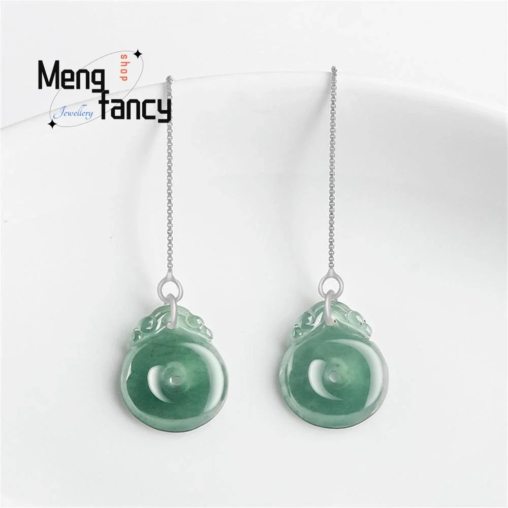 Natural Jadeite A goods Blue level Anfu Shell Ear Wire S925 Silver Ice Jade Female Models High-grade Exquisite Fashion Jewelry