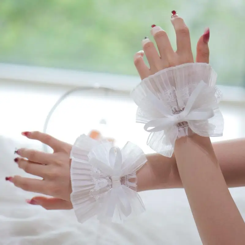 

1 Pair Nail Art Photo Showing Bow Glove Fake Pleated Cuff Manicure Photography Props Nail Tips Display Sleeve Accessories