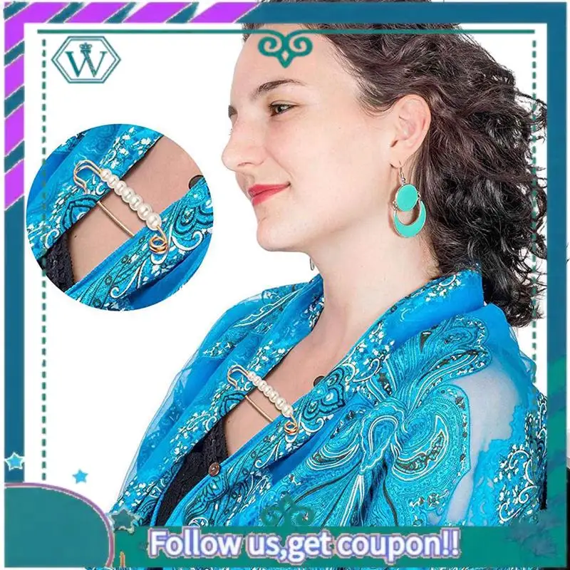 A09P 24 قطع سترة شال كليب فو اللؤلؤ فساتين سترة طوق بروش كليب Vintage القمصان كليب للنساء الفتيات ديكور