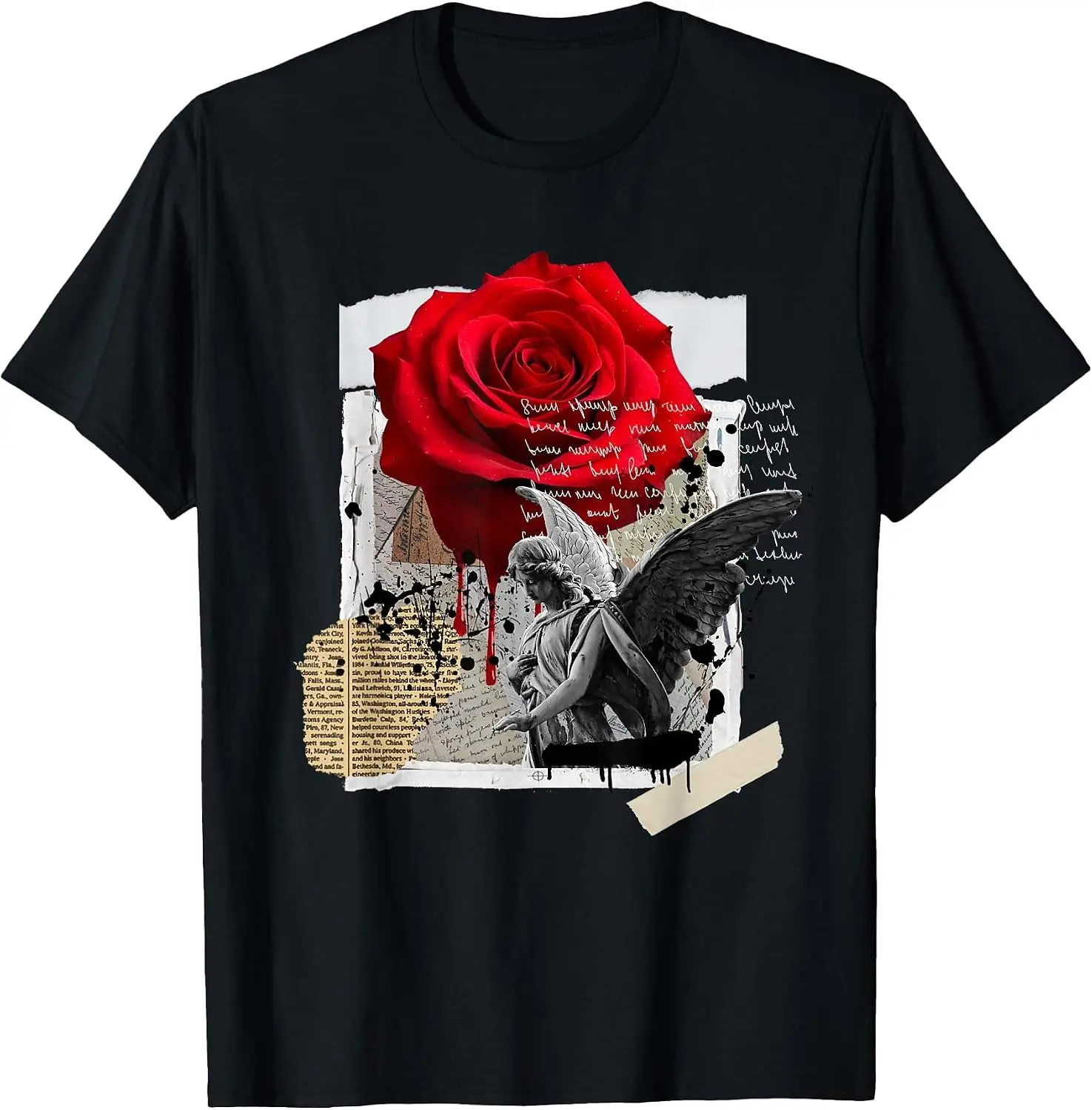 Streetwear Graphic Dark Floral Urban Aesthetic, Mens Fashion T-Shirt Halloween Loose-Fit Pure Cotton Short-Sleeve Top – Stylish, Breathable, Plus-Size – Christmas Gift