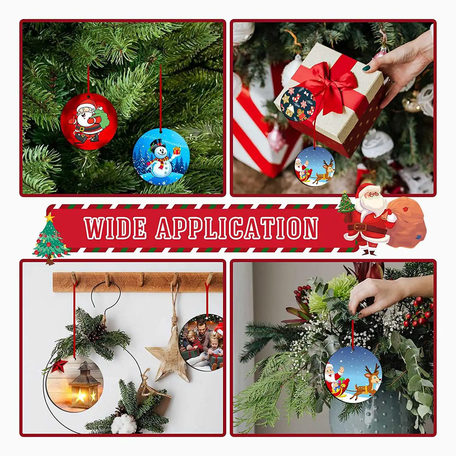 

12Pcs Sublimation Ornament Blanks - MDF Sublimation Christmas Ornament Blanks With Red Strings (3.15Inches)-[Qahk]