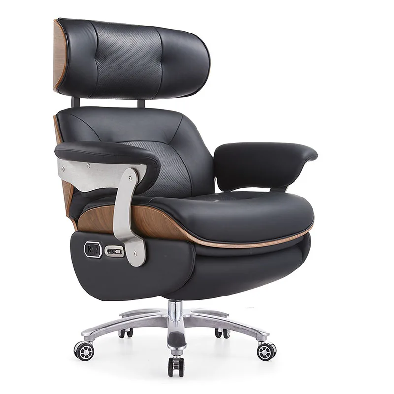 Ergonomic Reclining Comfortable Office Executive Chair Swivel Chair Genuine Leather Seat Heating/Cooling Massage for Work