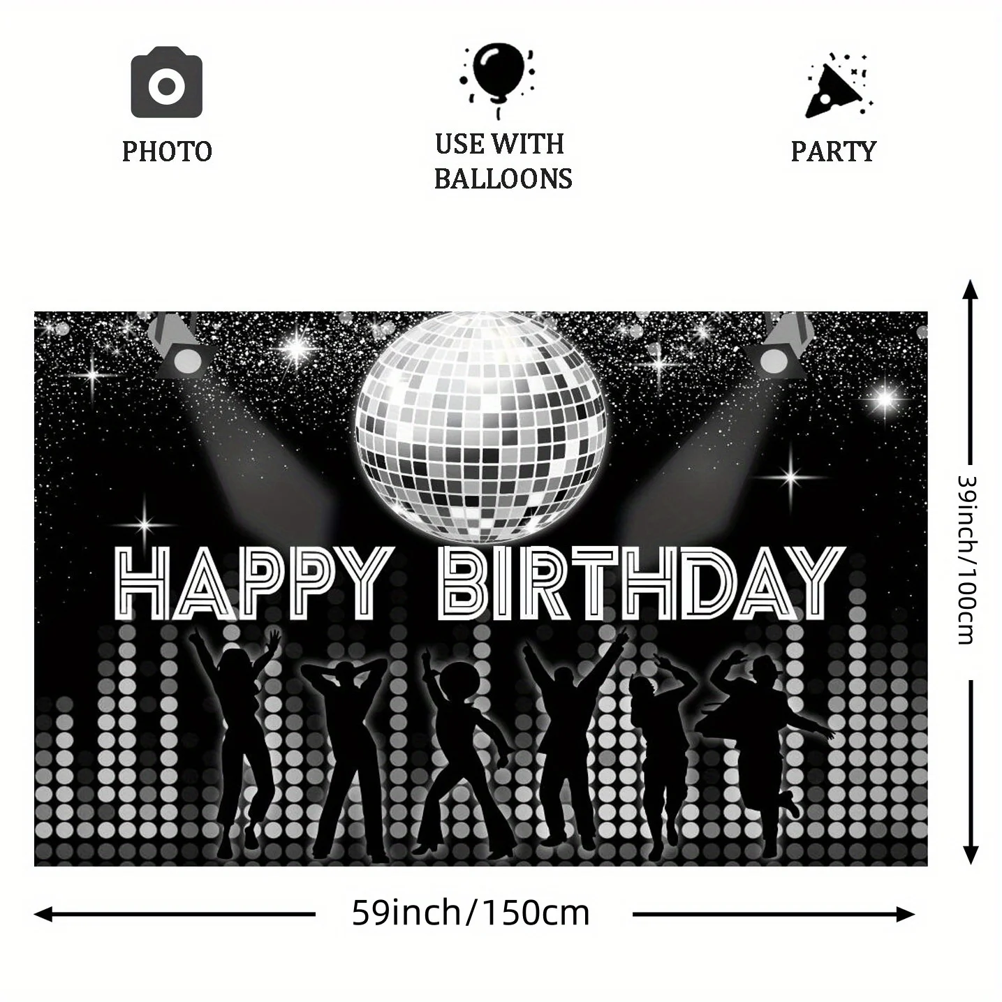 Black Disco Dance Flashlight 4D Silver Laser Ball Happy Birthday Background Girl\'s Day Back to 90s Retro Decorative Supplies