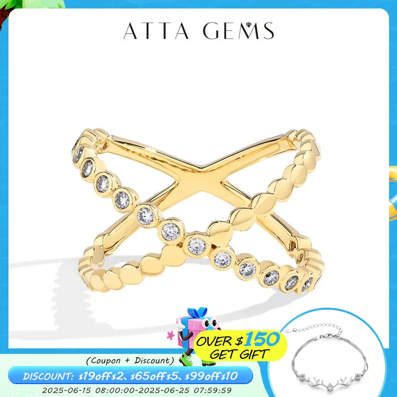 

ATTAGEMS Full Moissanite Rings For Women VVS1 Round Cut Diamond S925 Silver 18K Gold Plated Twining Engagement Fine Jewelry Gift