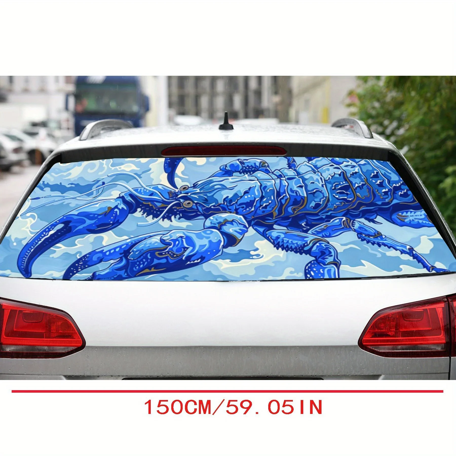 Blue Ukiyo - e Scorpion Print Car Rear Windshield Sticker Truck Window See Through Perforated Back Window Vinyl Wrap Decal Self