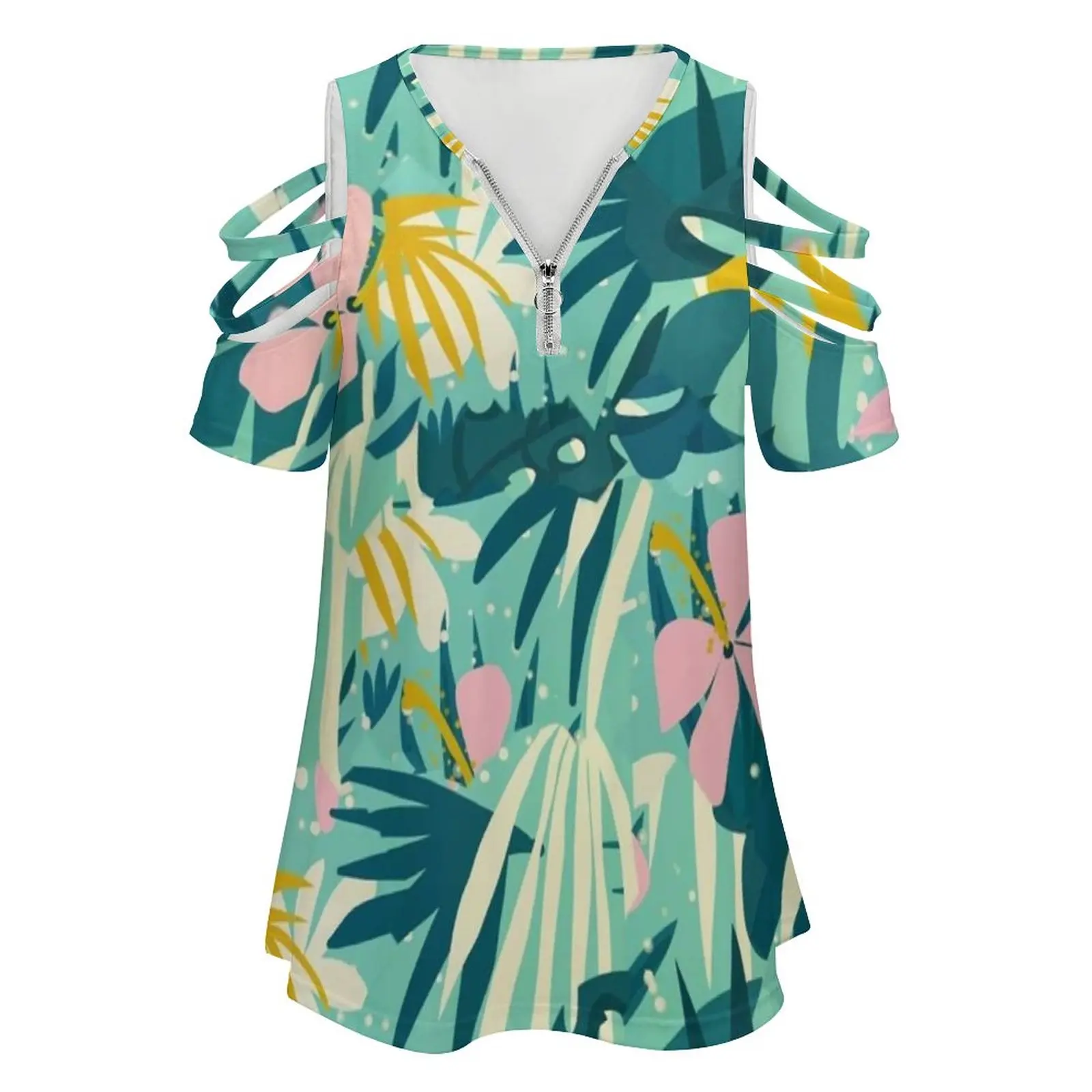 Not All Those Who Wander Are Lost #Painting #Tropical New Fashion Zip Off Shoulder Top Short-Sleeve Women Shirt Tropical