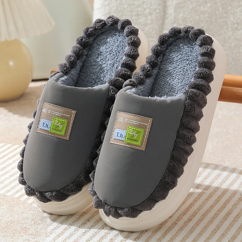 Winter Casual Slippers Man Fur Home Cotton Shoes Waterproof Cozy Men Non-Slip Family Slippers Soft Indoor Flats Male Shoes