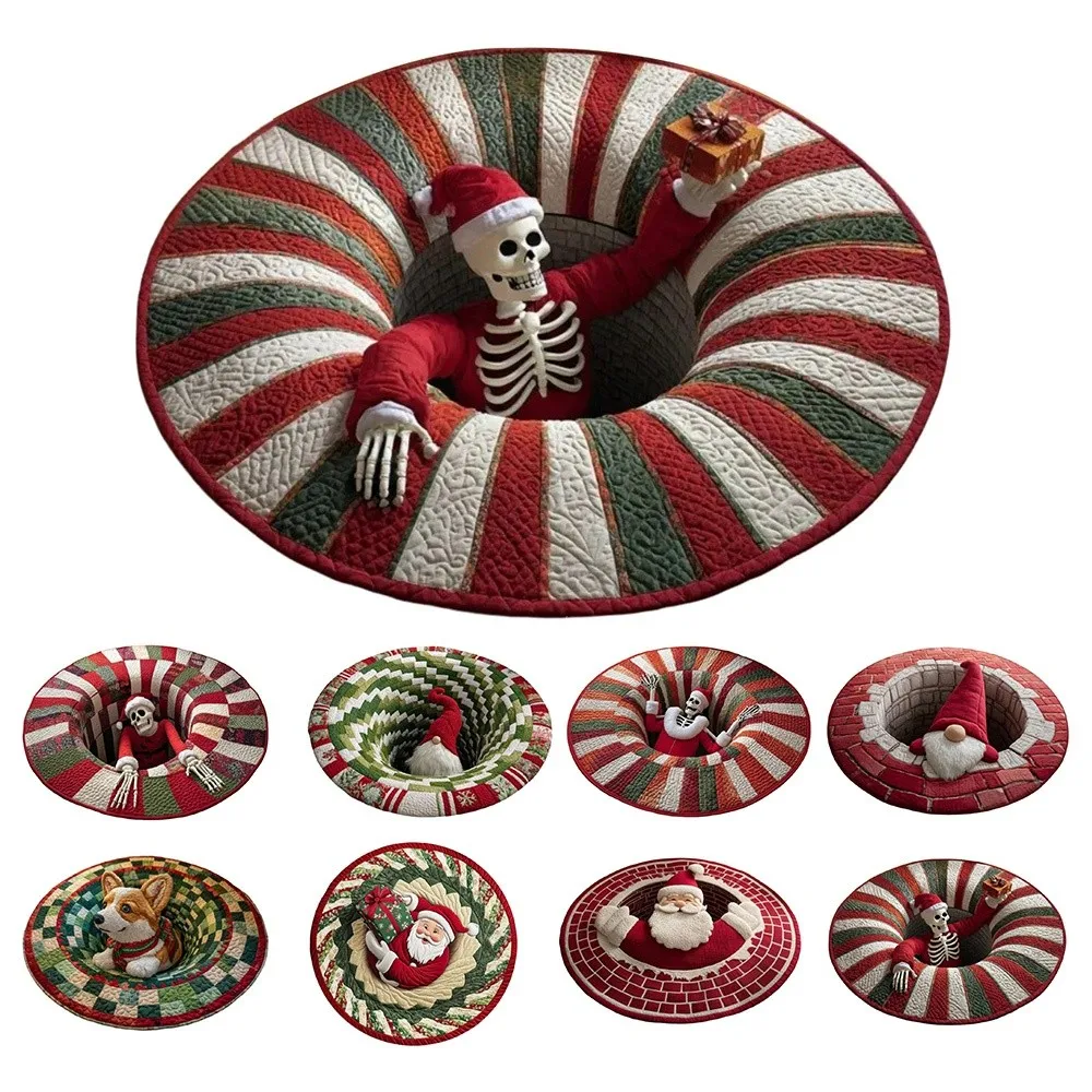 Crystal Velvet Christmas Round Carpet 3D Special-shaped Anti-Slip Santa Claus Floor Mat Red Atmosphere Decoration