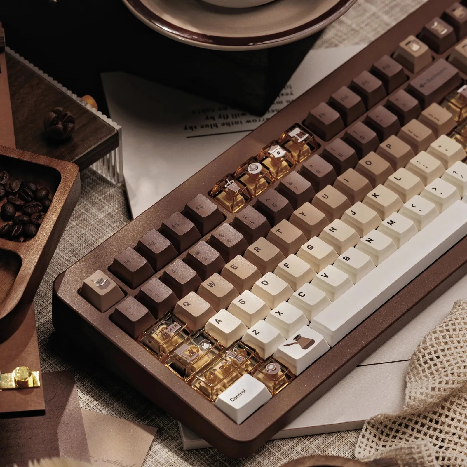 MAIMOOO Coffee Keycap Cherry Pbt Transparent Pc Customized 145Keys 2.25U/2.75U/7U Alice Layout Iso Keycap For Aula F75 F99