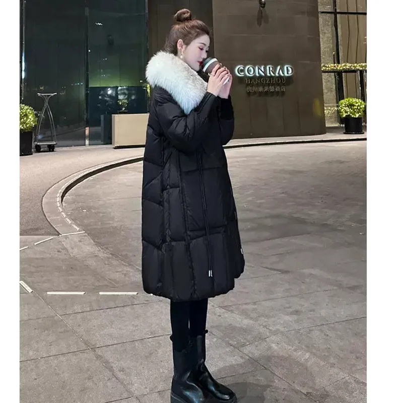 سترة نسائية بياقة من فراء الثعلب الحقيقي 95% من ريش الإوز الأبيض لشتاء 2025 النسخة الكورية الجديدة معطف فضفاض وسميك ودافئ معطف سترة #4