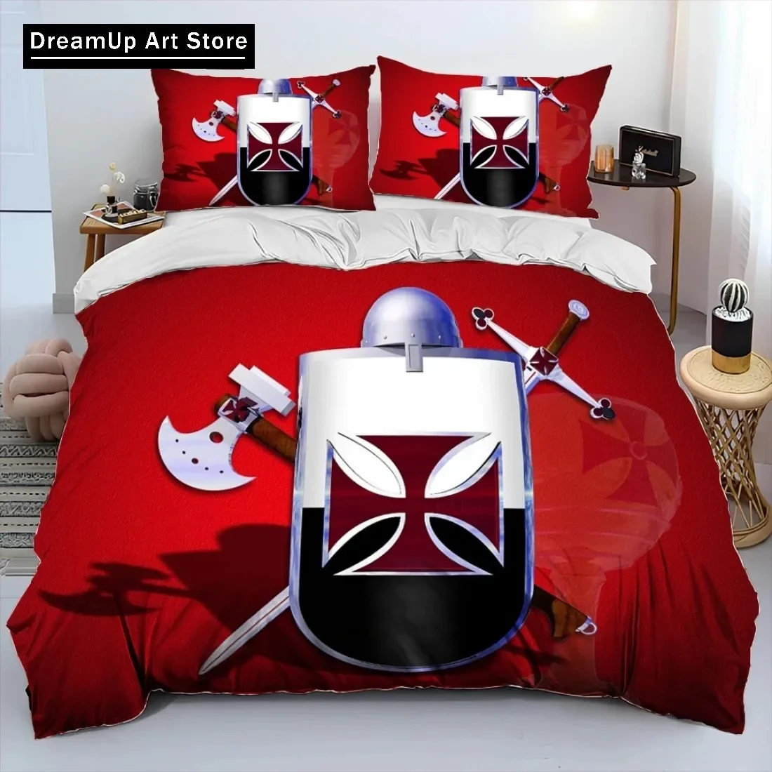 Cavalier Knight Templar Crusaders Bedding Set Duvet Cover Bed Set Quilt Cover Pillowcase Twin Single Queen King Size Boys Adult