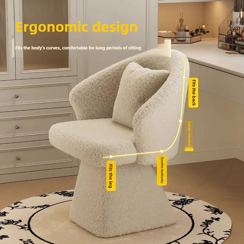 غرفة خلع الملابس الفاخرة الخفيفة، طاولة تزيين غرفة النوم، كرسي طعام دوار، مقعد، مصمم مكياج راقي، مقعد تزيين فرنسي #4