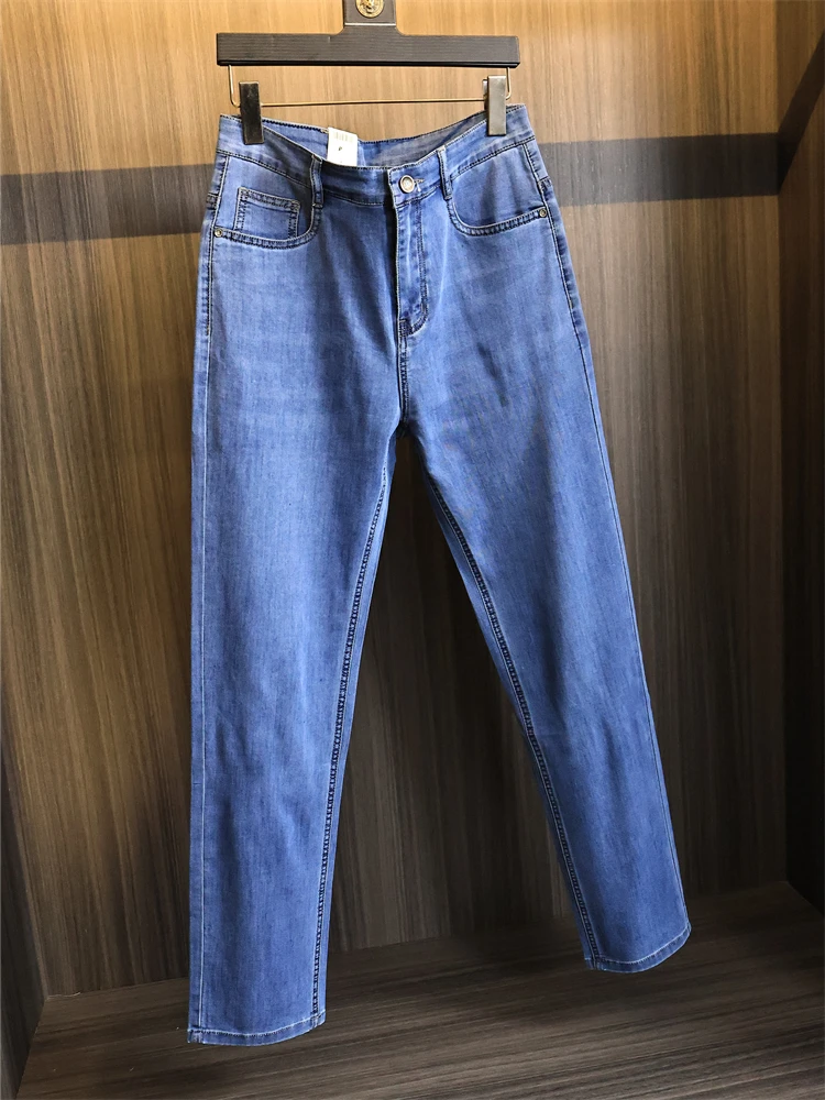 

Skin-friendly Soft Men's Jeans Straight Leg Stretchy Faded Wa Spring 2025 Cotton Denim mid Waist Long Trousers Modern Sle