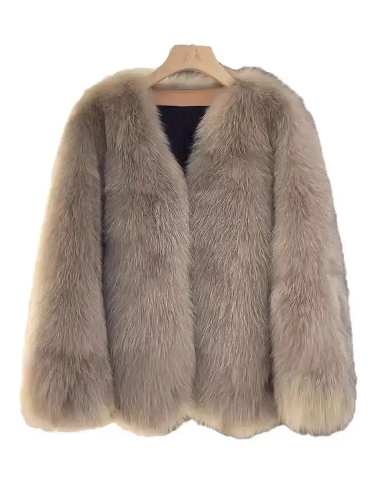Women's Faux Fur Jacket V-Neck Winter Coat