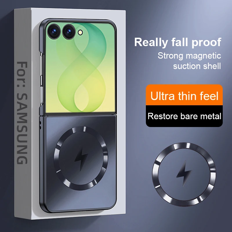 Luxe ultradunne magnetische draadloze oplaadhoes voor Samsung Galaxy Z Flip 8 7 6 5 4 3 Flip7FE met valbescherming