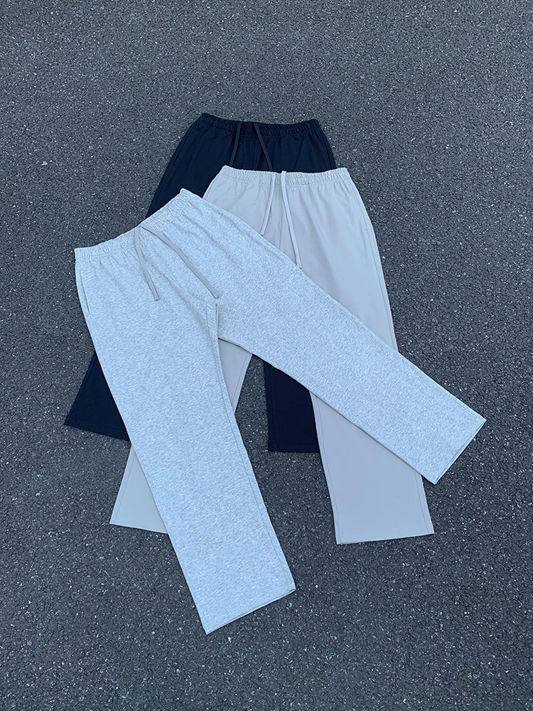 

Men's Straight Leg Sweatpants 220g FF Spring Summer Loose Fit Cotton Drapey Fitn Casual Pants Youth Active Sle