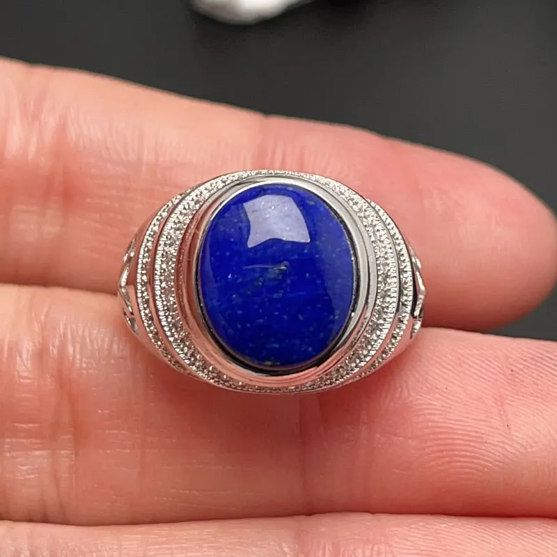 

Natural Afghan Lapis Lazuli Men Ring Keep Shining Gold Plated Silver Men Jewelry for Party 10mm*12mm 5ct Lazuli 925 Silver Ring