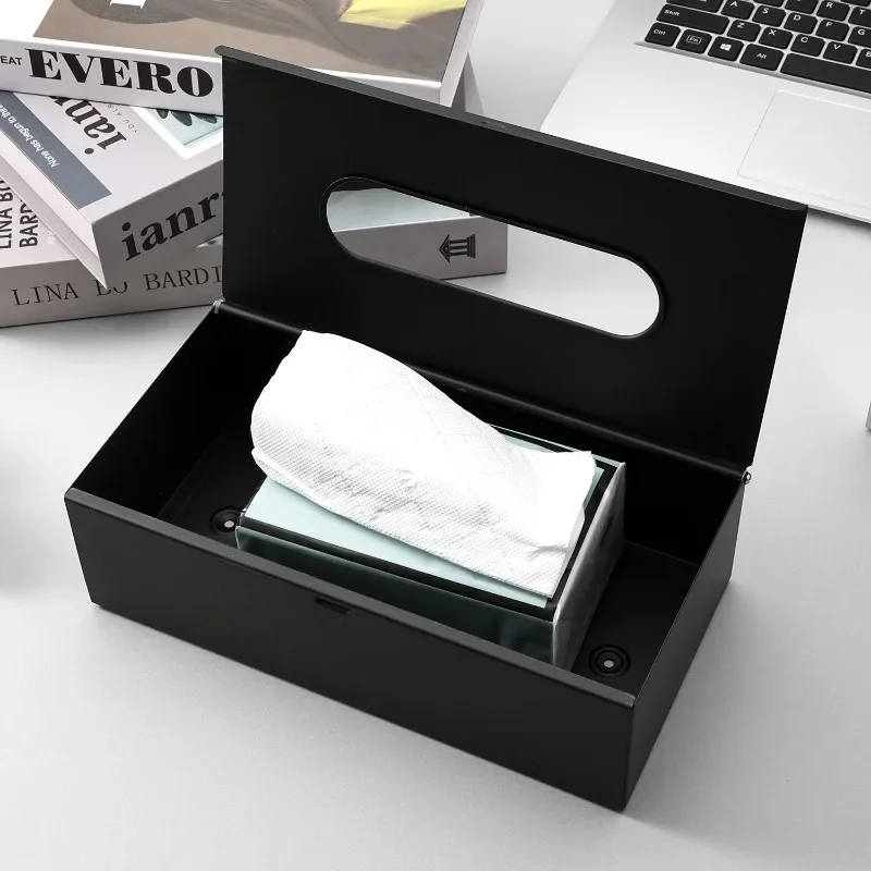 Stainless Steel Square Tissue Box, Creative Paper Napkin Holder for Kitchen Living Room Bathroom,Wall Mount Storage Organizer