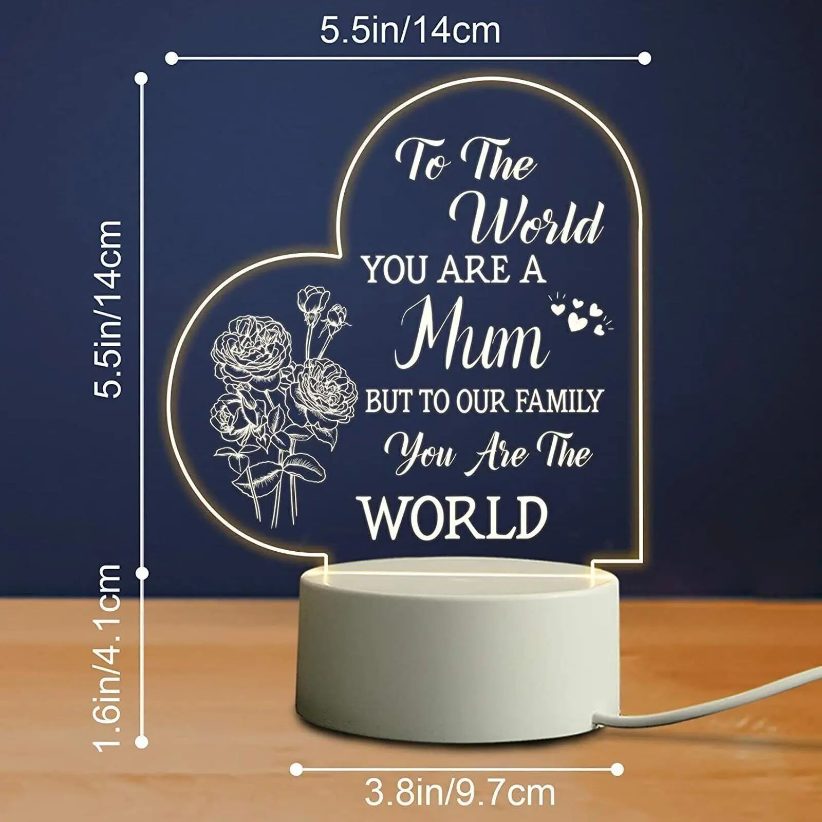 Mom Birthday and Mother Day Novelty Present Bedroom Acrylic Board USB Night Light Decoration Lamp Thanksgiving Gift for Mommy