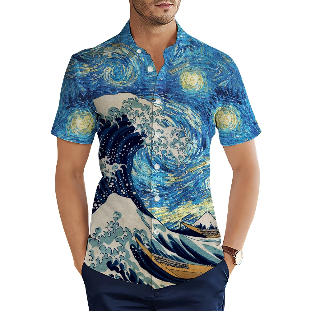 

Hawaiian Shirt Ukiyoe Kanagawa Surf 3D Graphic Print Summer Short Sleeve Men's Shirt Fashion Top Ropa Hombre S-5XL Men's Top