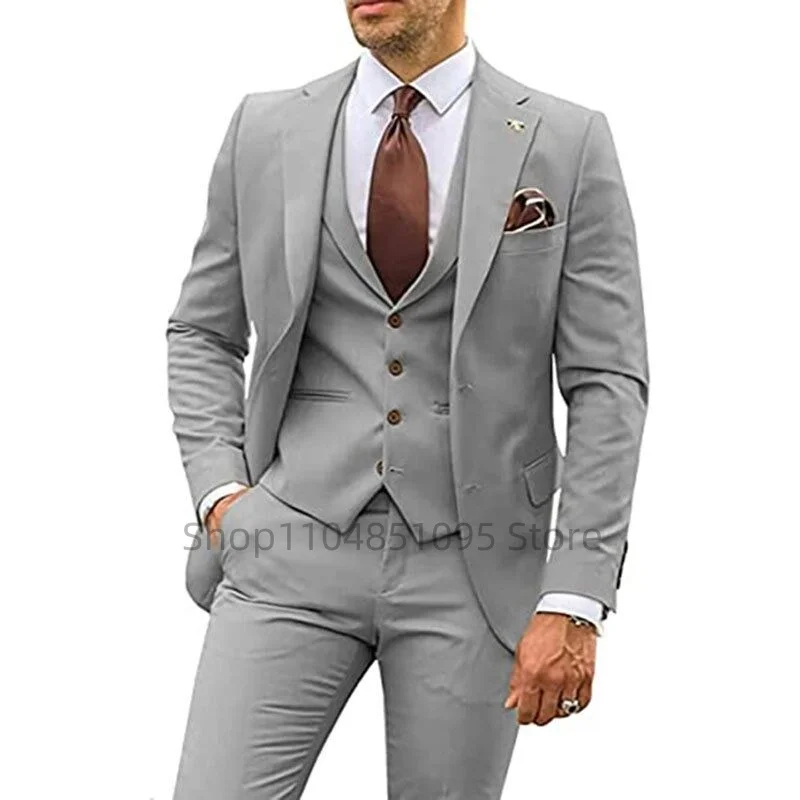 

Solid Men Suits Slim Fit Smart Casual Wedding Dress Notch Lapel Jacket Groom Tuxedos for Business 3 Piece Set(Blazer+Pants+Vest)