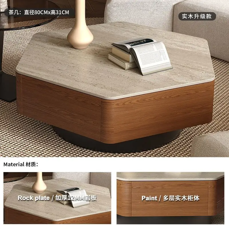 Medieval wabi-sabi wind coffee table small apartment retro senior designer hexagonal combination