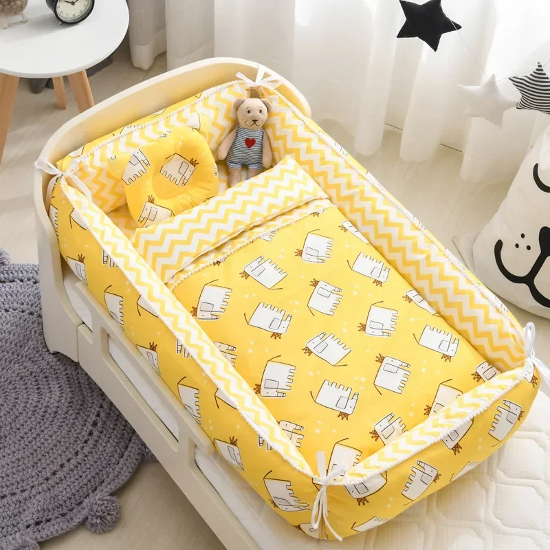 Multifunctional Portable Crib Middle Bed Baby Play Bed Detachable Mobile Bionic Bed Baby Nest Cartoon Down Cotton Styling Pillow