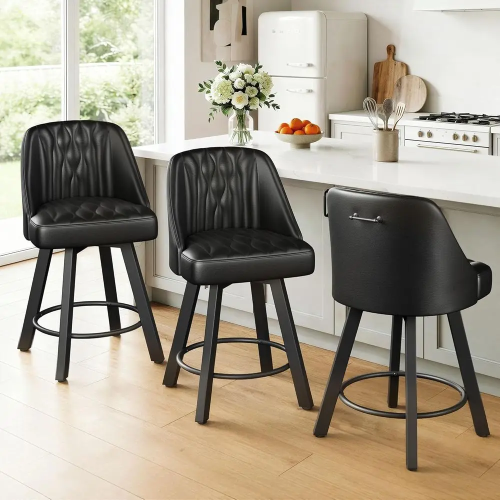 

Set of 3, 26 Counter Height Swivel Bar Stools with PU Leather Seats and Metal Legs for Kitchen Island or Home Bar, Black