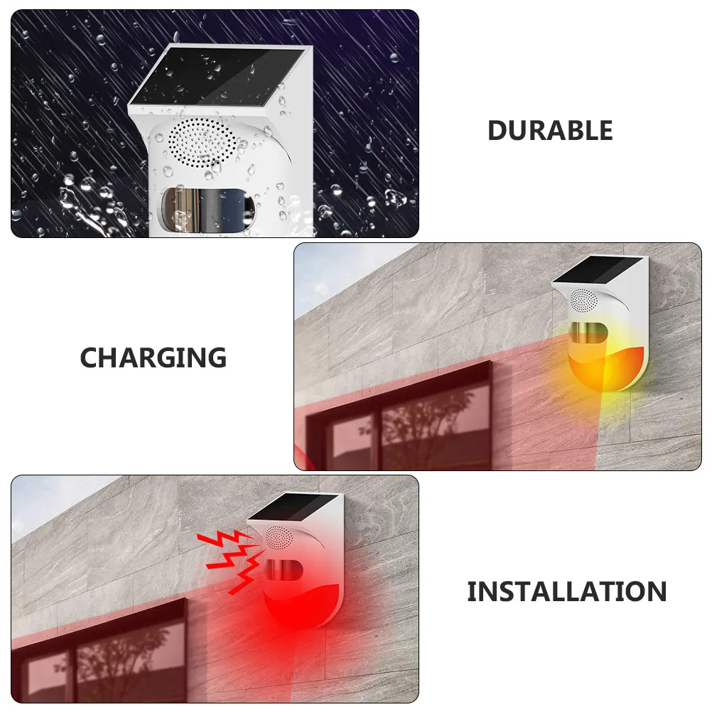 1Pcs Solar Outdoor Infrared Alarm Sensor White Red Intelligent Night Alert Security Home Safety Protection
