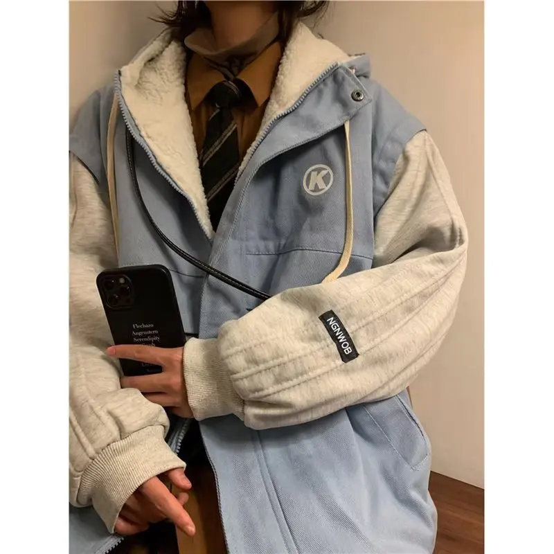 Fake Two piece Cotton Coat Women's Winter 2025 New Thick Cotton Coat Trendy Lamb Wool Cotton Coat