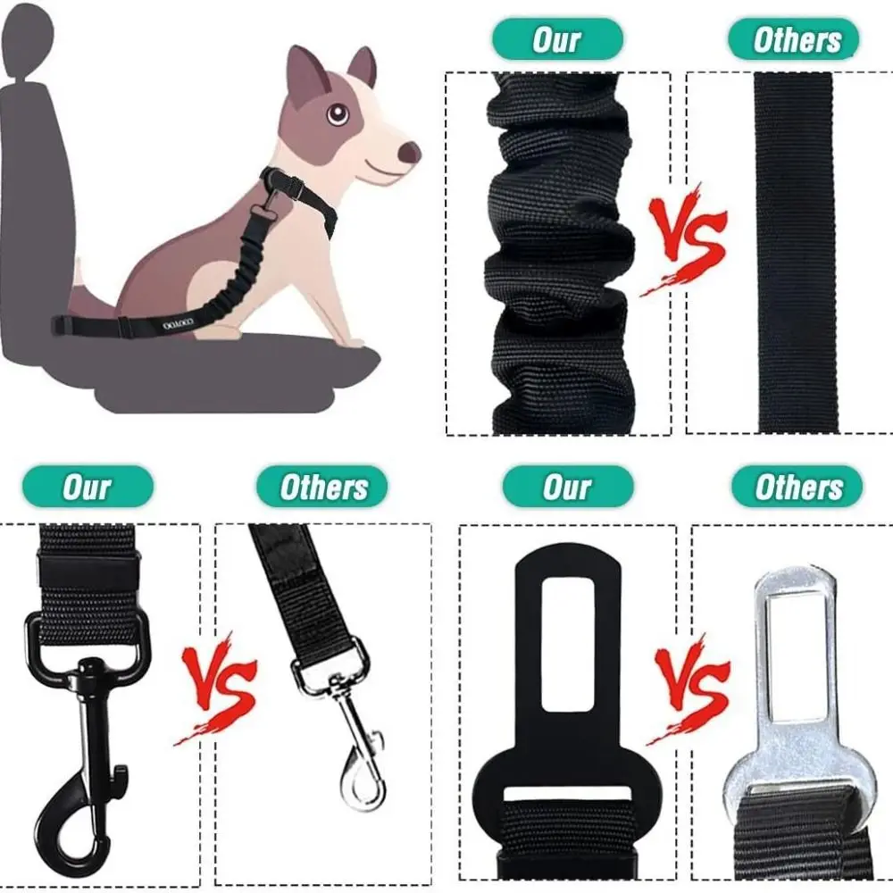 Buffer Adjustable Dog Seat Belt Elastic Thickened Dog Harness Crash Tested Secure Clasps Safety Restraint Vehicle Safety - view 4
