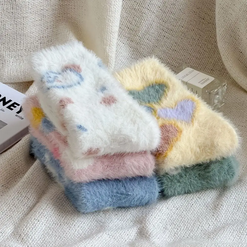 5 أزواج Kawaii الكرتون فرو المنك الجوارب لينة كومة حتى أفخم الجوارب مضحك الجوارب رشاقته الجوارب الدافئة خريف شتاء #4