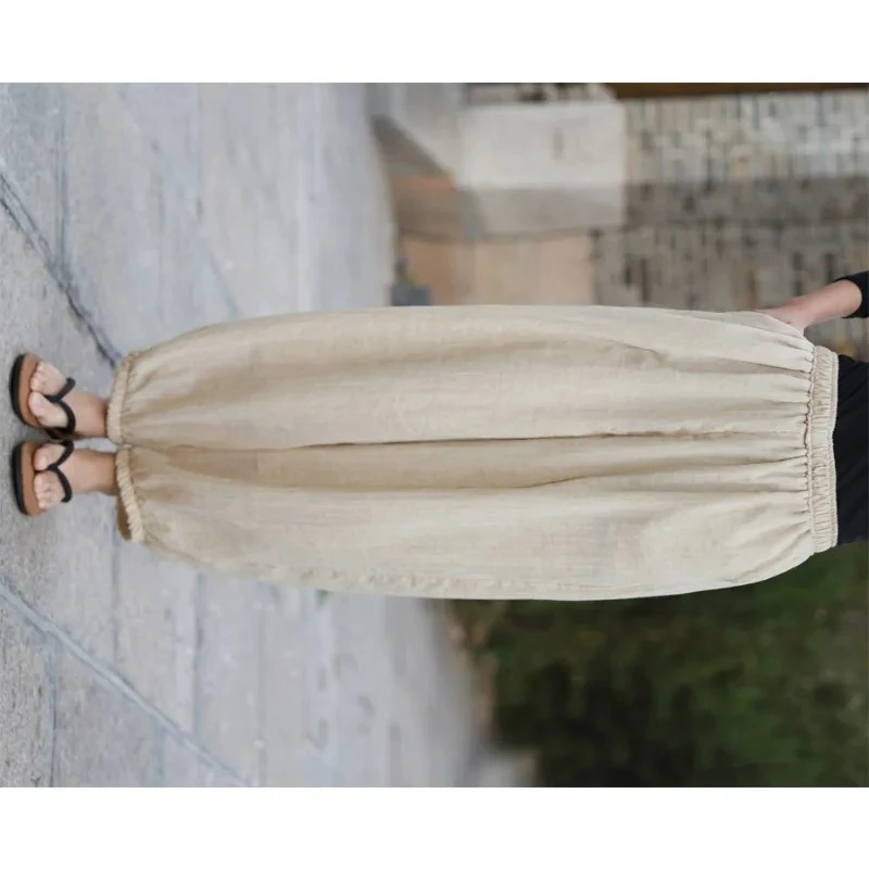 

Ретро-штаны женские свободного кроя из хлопка, универсальные новые брюки-клеш с эластичной высокой талией, оригинальный дизайн, повседневные штаны