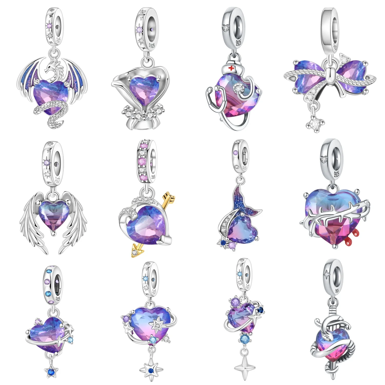 Original 925 Sterling Silver Charm Infinity Love Colorful Heart Pendant Fit Bracelets Necklace DIY Jewelry Making Birthday Gift