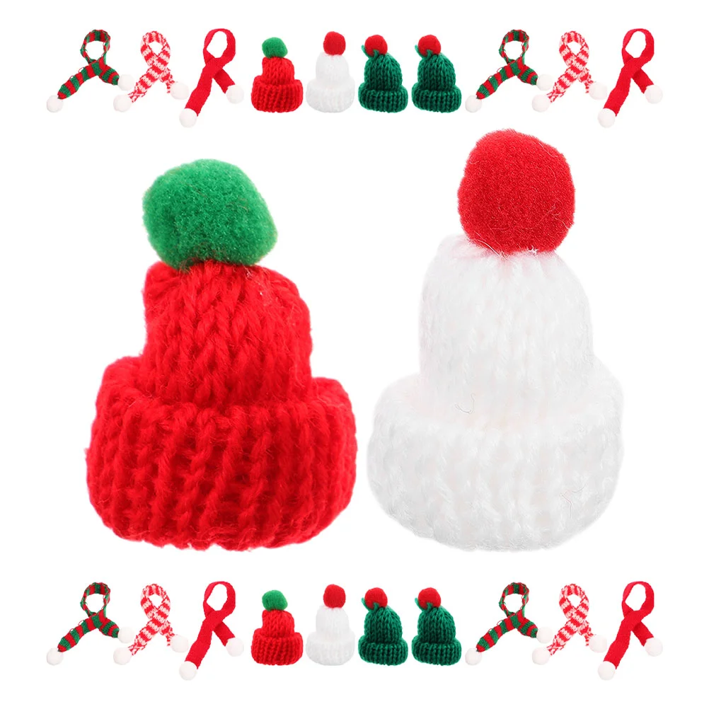 

12 Pcs Knitted Small Christmas Hat Christams Tree Snowman Scarf Min for Bottle Decor Yarn Miniature Hats