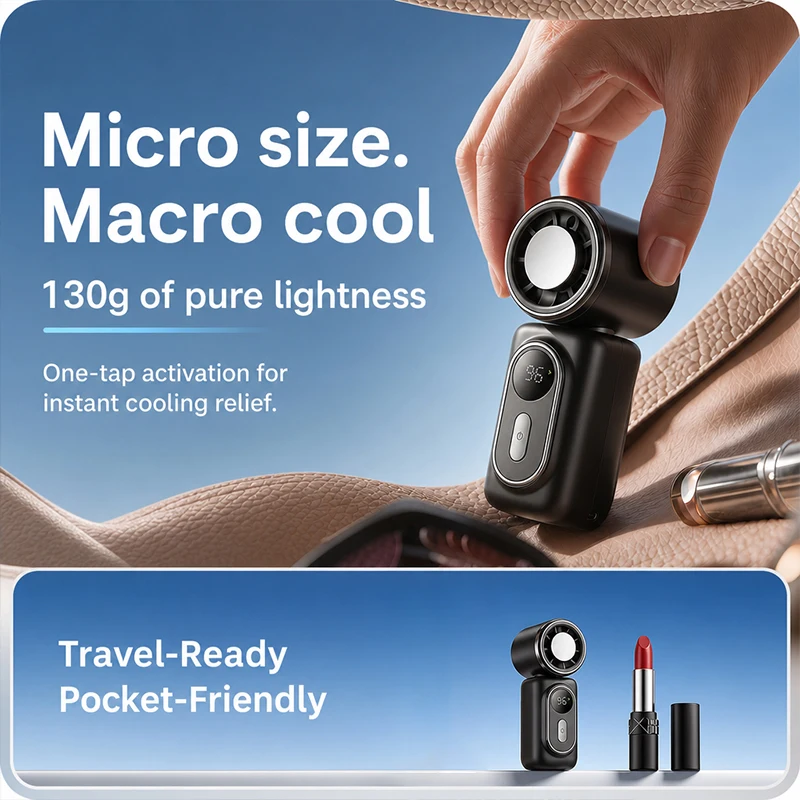 Portable Mini Fan Ice Compress Fan High Speed Cooling Fans 3000mAh 5 Speeds 180° Adjustable Clip LED Display USB Rechargeable