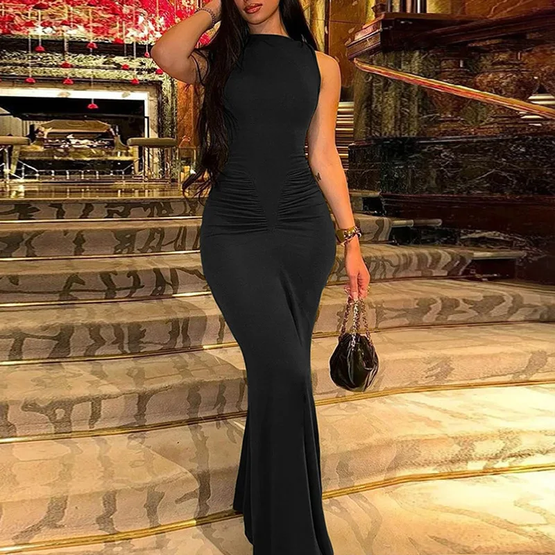 

Весенние однотонные плиссированные облегающие платья с завышенной талией для женщин, большие размеры 9XL, 8XL, 7XL, 6XL, XXXXL, 2026