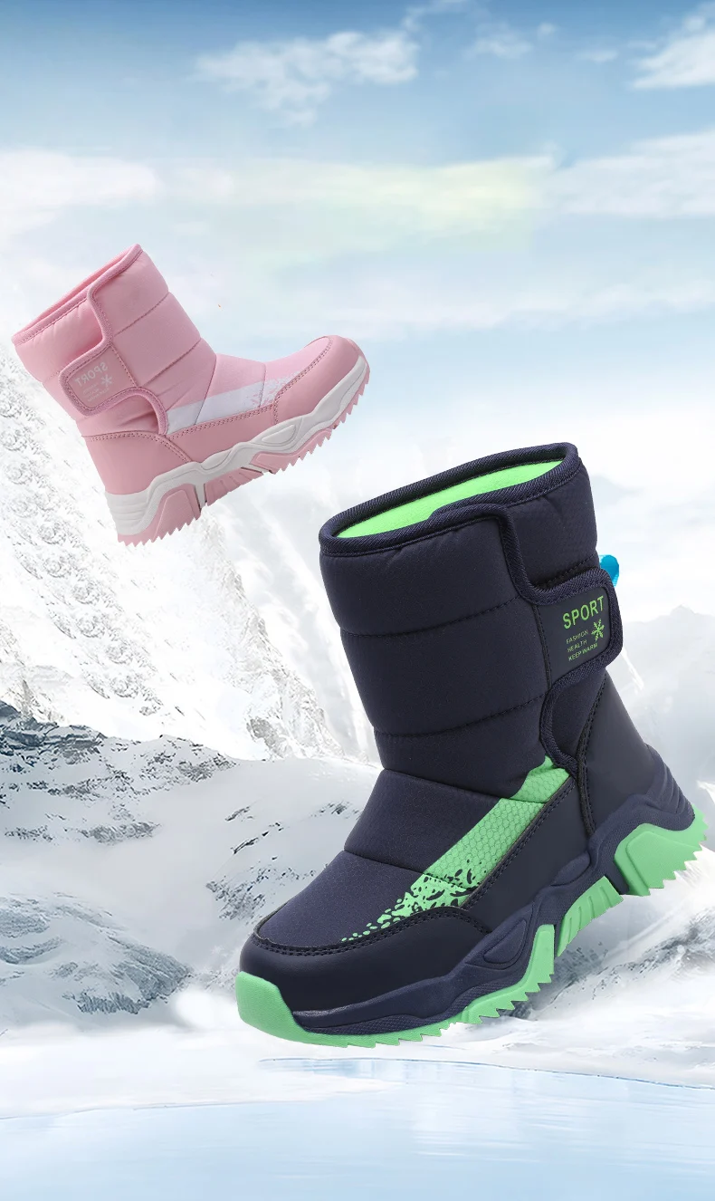 Kinder-Schneestiefel Winter High-Top Kinderschuhe mit Klettverschluss Baumwollschuhe für Schüler Outdoor Bequeme Rutschfeste Stiefel mit Dicker Sohle – Detail 2